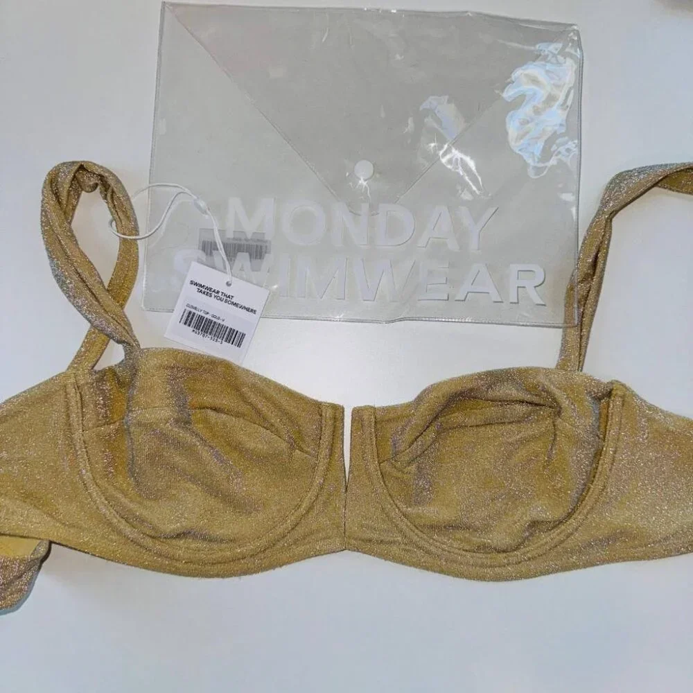Monday Swimwear Gold Shimmer Wrap Bikini Top Size V